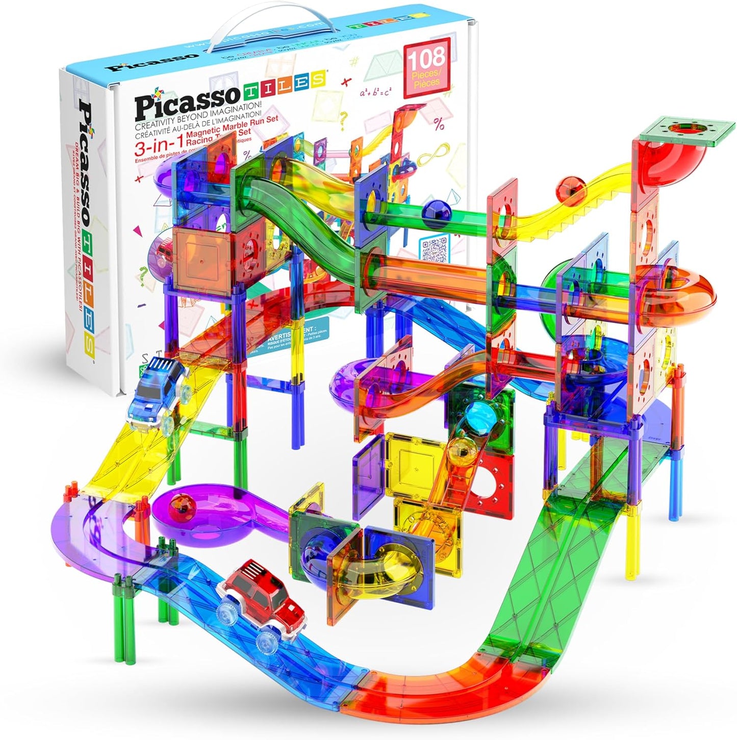 PicassoTiles PTG108 - Juego de 108 piezas de carreras con azulejos...