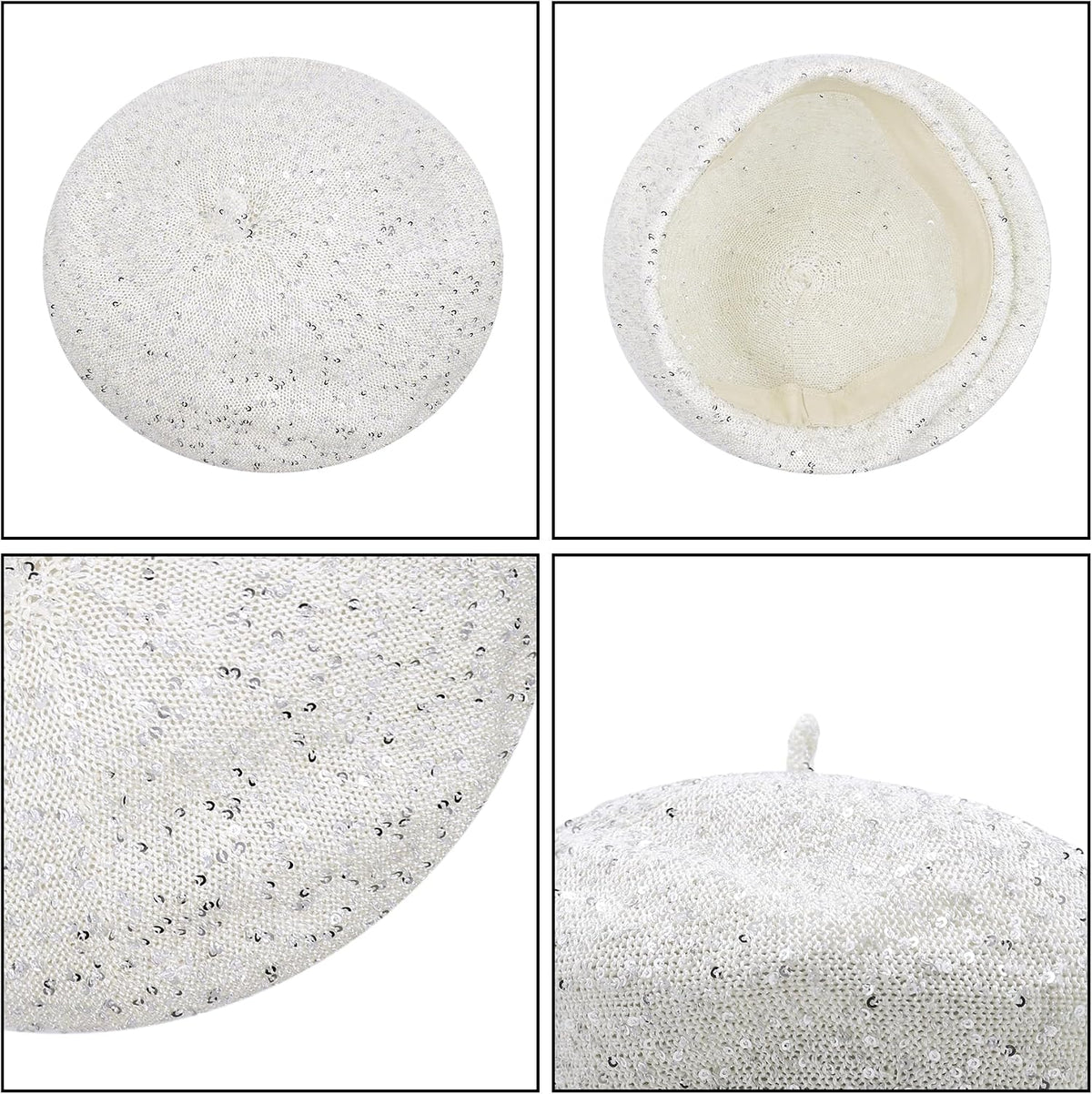 MINGSEECESS Boina francesa con lentejuelas brillantes para mujer, s...