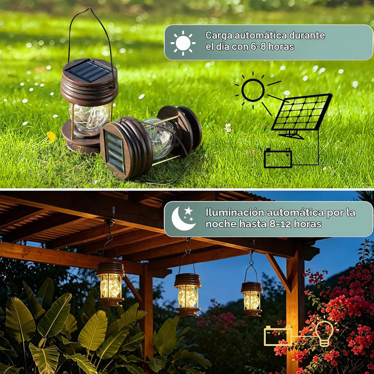 Linternas solares colgantes al aire libre - 20 luces LED alimentada...