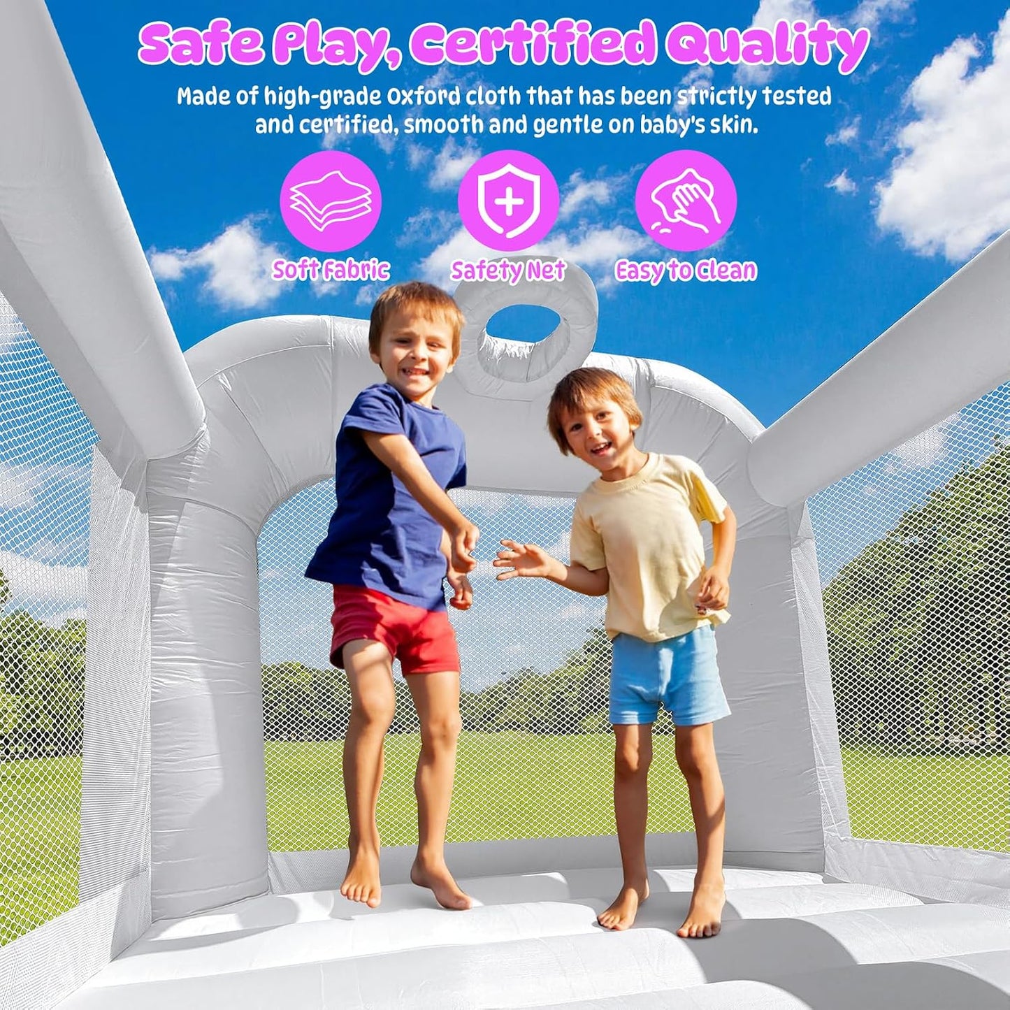 Casa hinchable blanca con tobogán, castillo hinchable para 3-6 niño...
