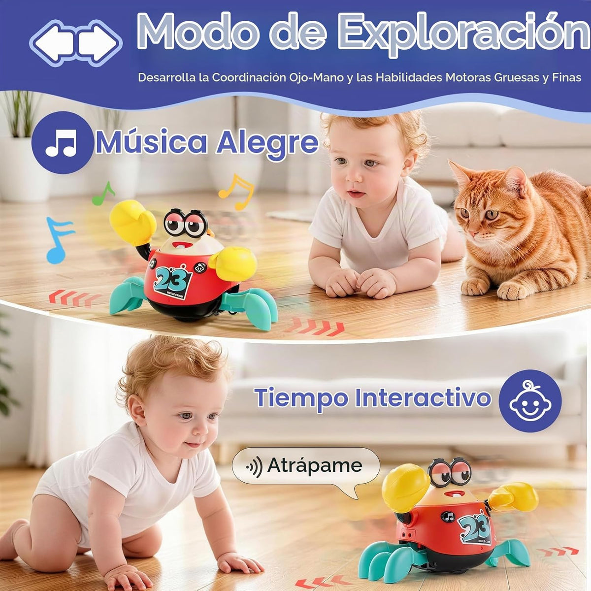 HOLA Juguete interactivo de cangrejo para gatear con grabación de v...