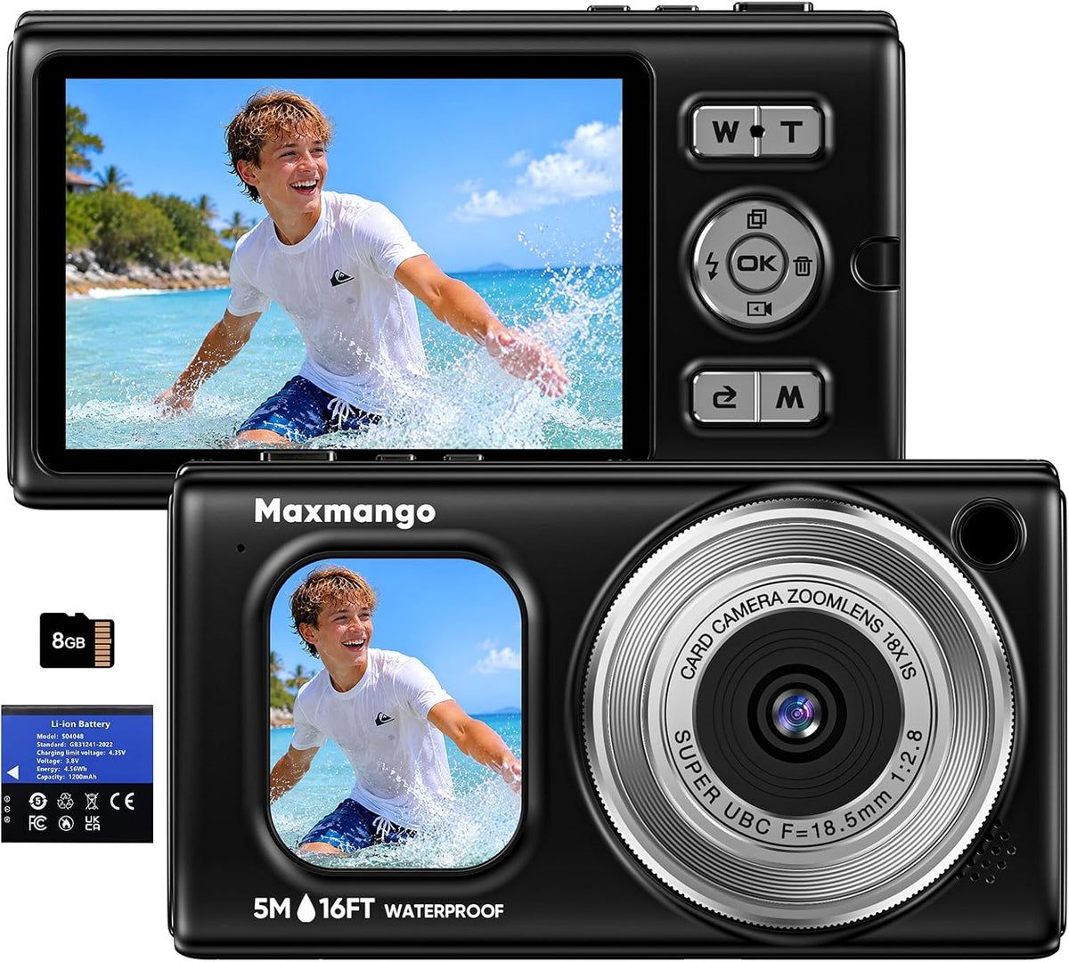 Cámara digital subacuática de 16 pies, 4K 48MP 1500mAh batería desp...