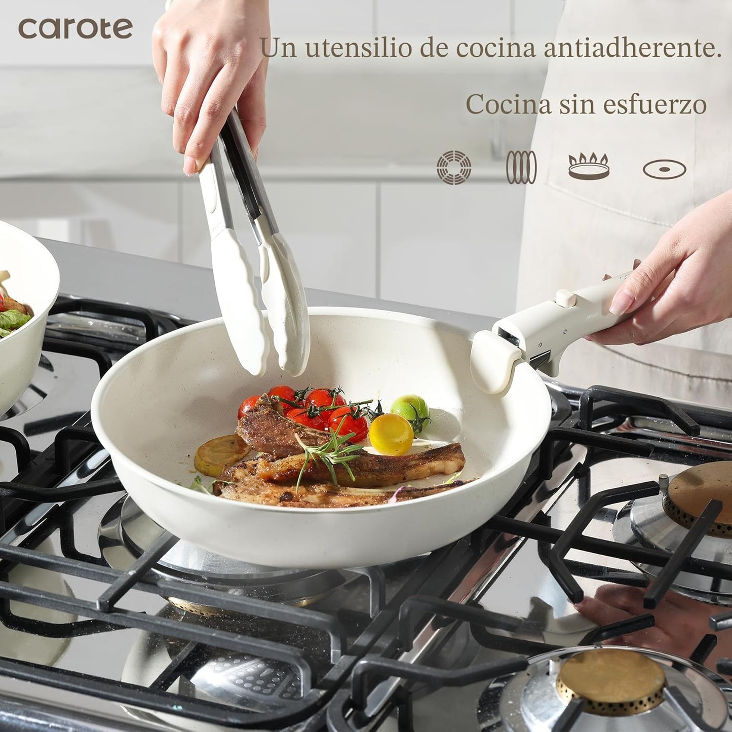 CAROTE Juego 17 de ollas y sartenes, utensilios de cocina antiadher...