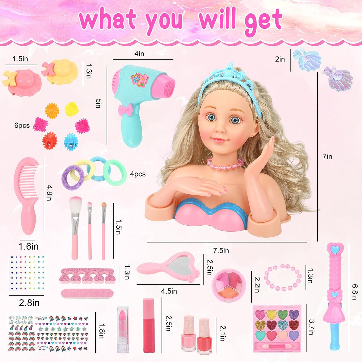 Kit de Maquillaje y Peinado para Muñeca, Juguetes de Peluquería de...