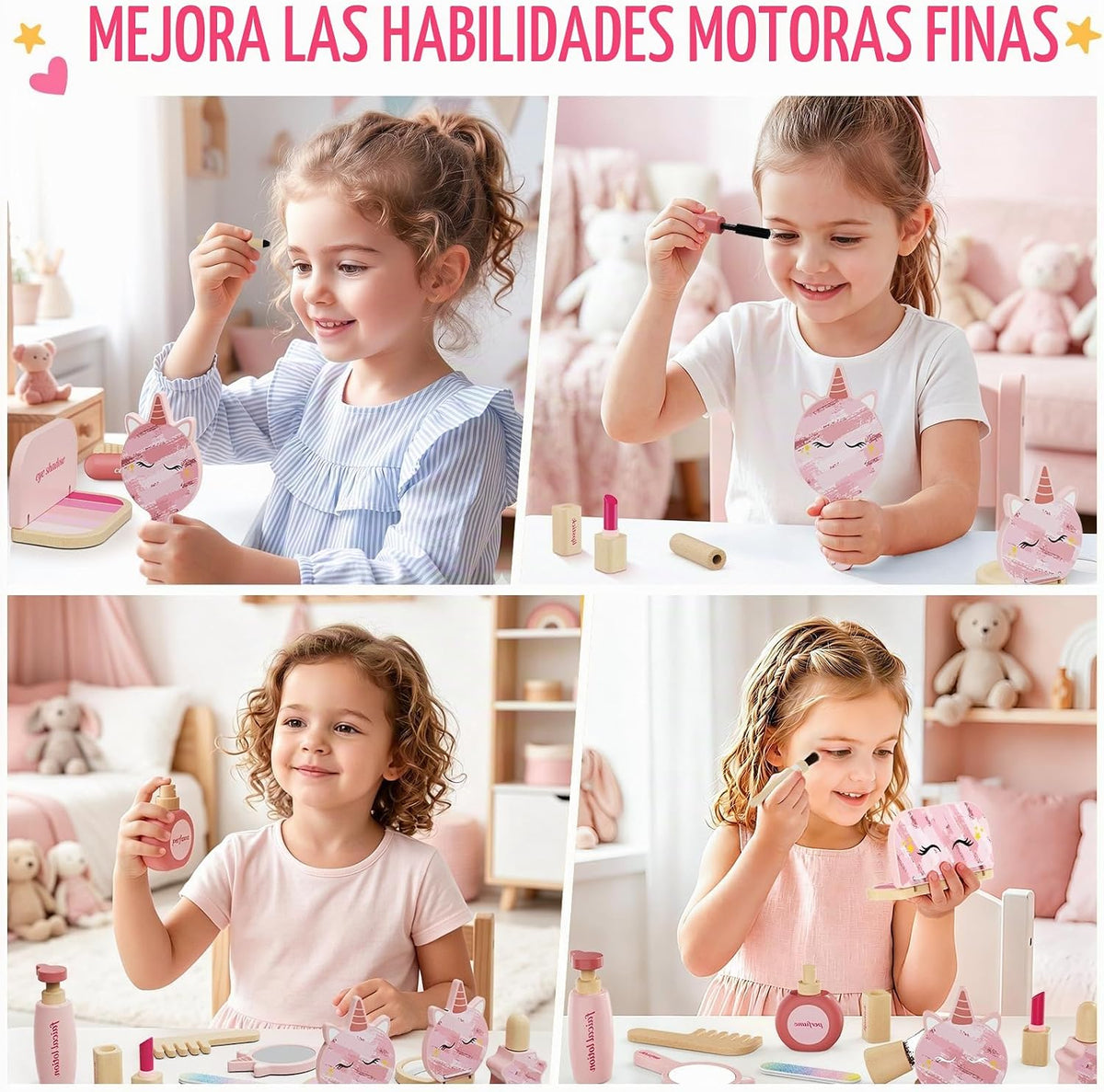Juego de maquillaje de madera para niños pequeños de 3 a 5 años, ki...