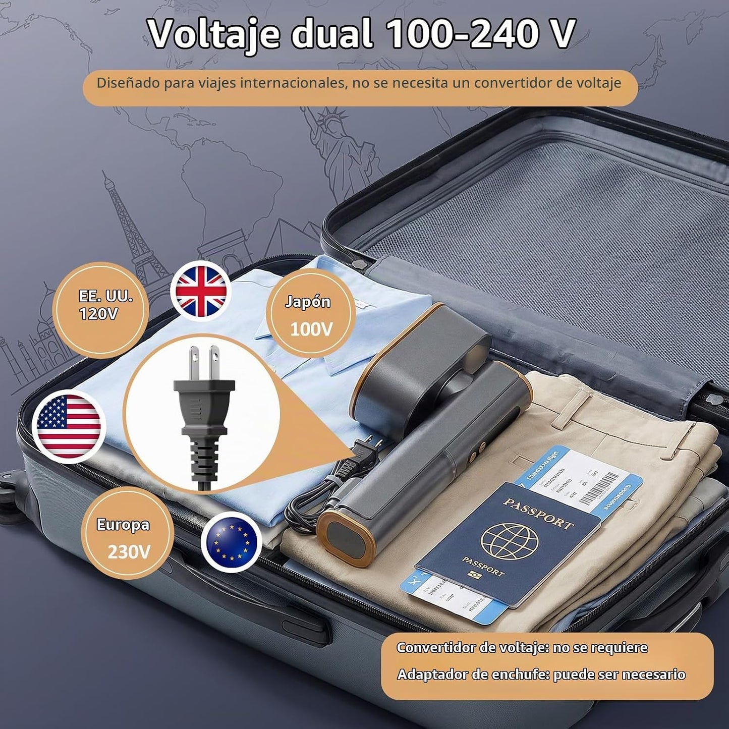 Vaporizador de viaje para ropa, vaporizador portátil de doble volta...