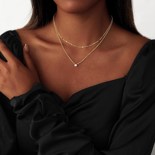 Coshilta Collares de oro en capas para mujer, chapado en plata de l...