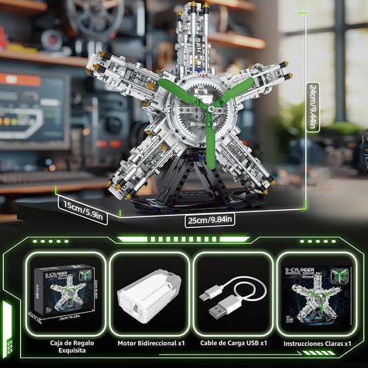 BseSparklion Juego de construcción de motor radial de 5 cilindros,...
