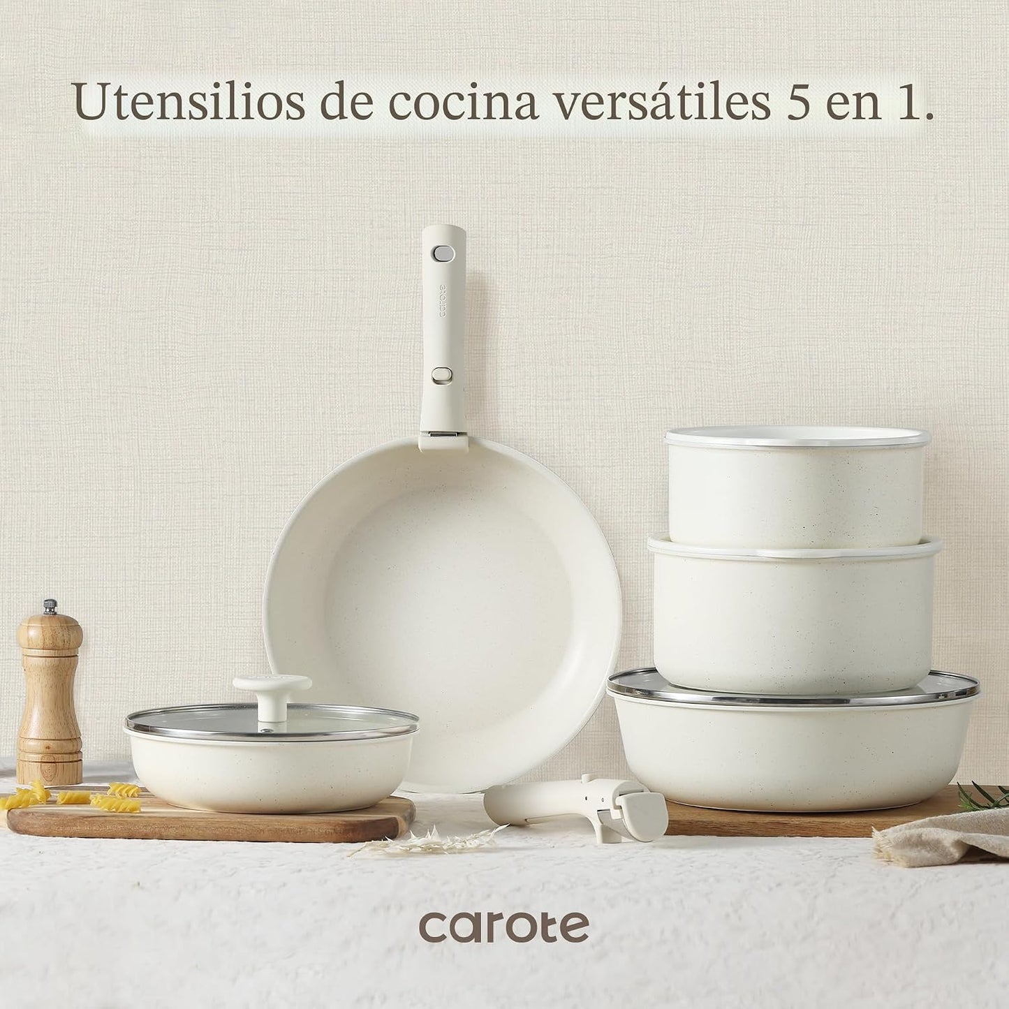 CAROTE Juego 17 de ollas y sartenes, utensilios de cocina antiadher...