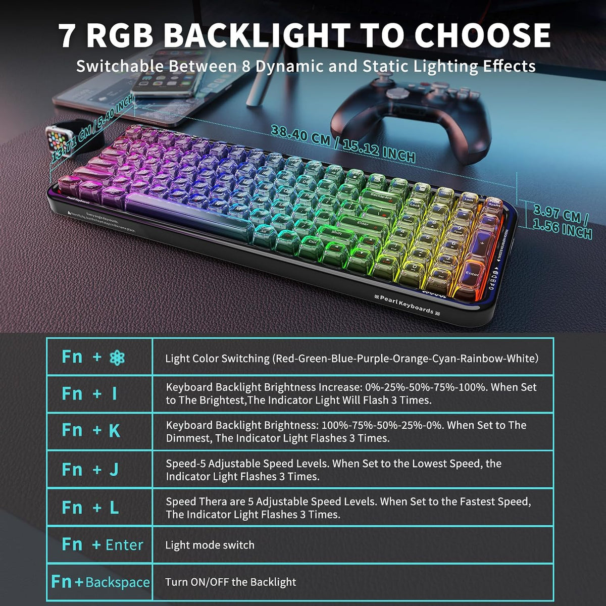 FOPETT Teclado inalámbrico para computadora con retroiluminación RG...