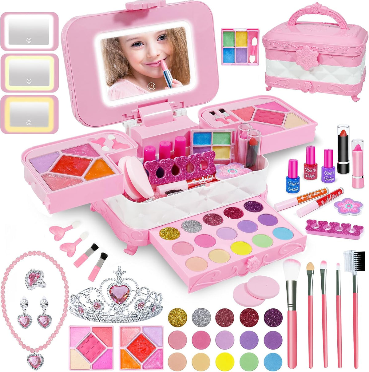 YasinKidz Kit de maquillaje 60 en 1 para niños, con espejo de maqui...