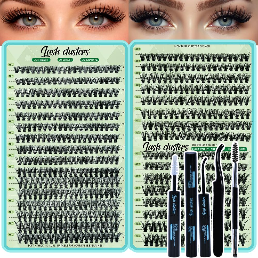 FebFeb Kit de 640 extensiones de racimo de pestañas 30D+40D, pestañ...