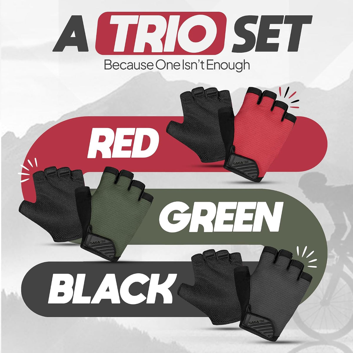 SAGA SPORTS 3 pares de guantes de ciclismo para niños, guantes de c...