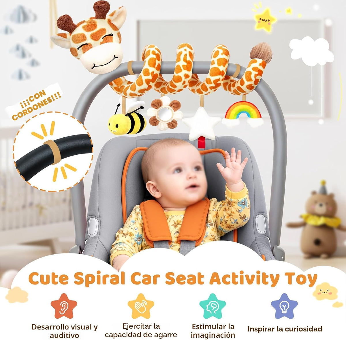 Stuffed Asiento de coche en espiral para bebés de 6 a 12 meses, jug...