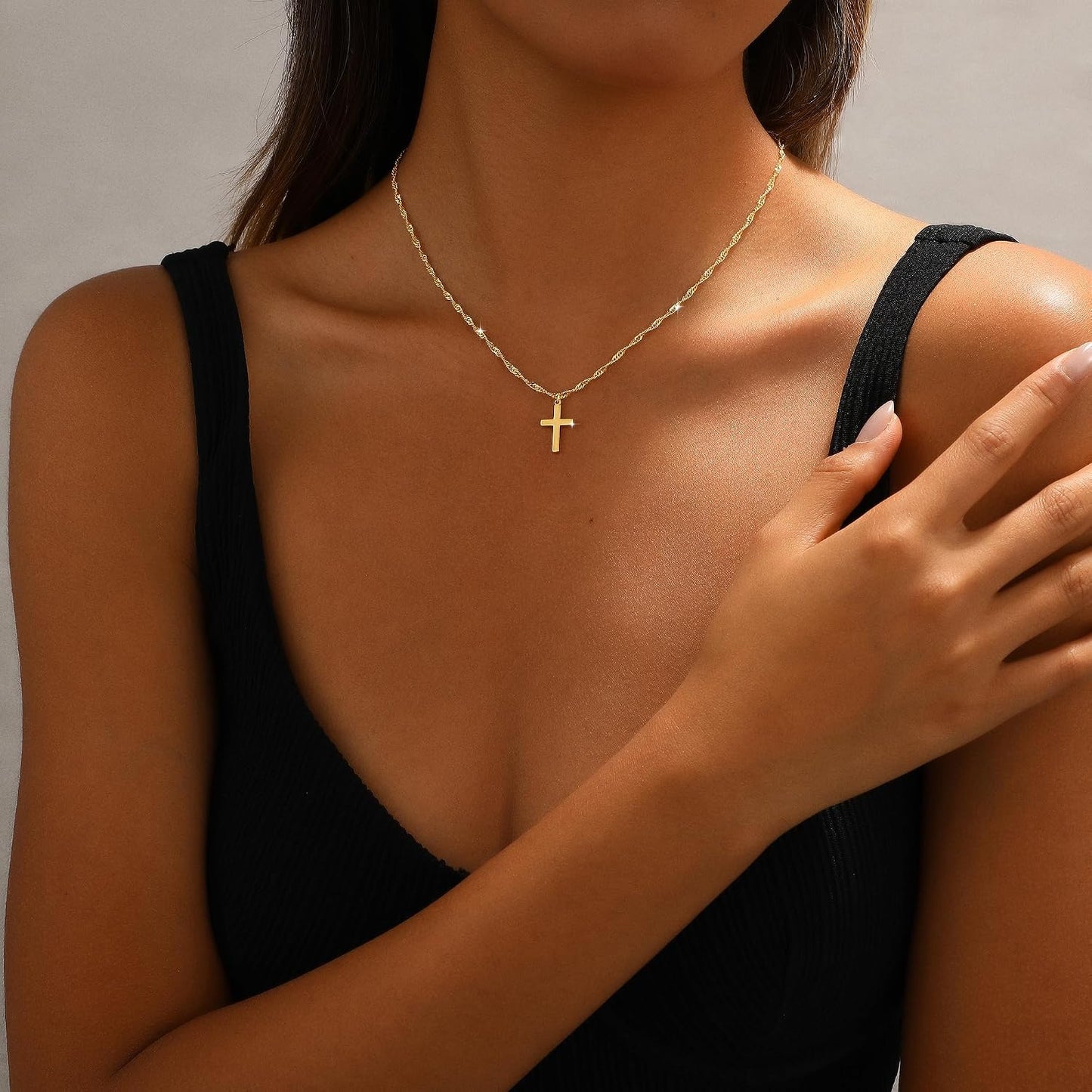 JIKASI Collar de cruz para mujer, chapado en oro o plata de 14 quil...