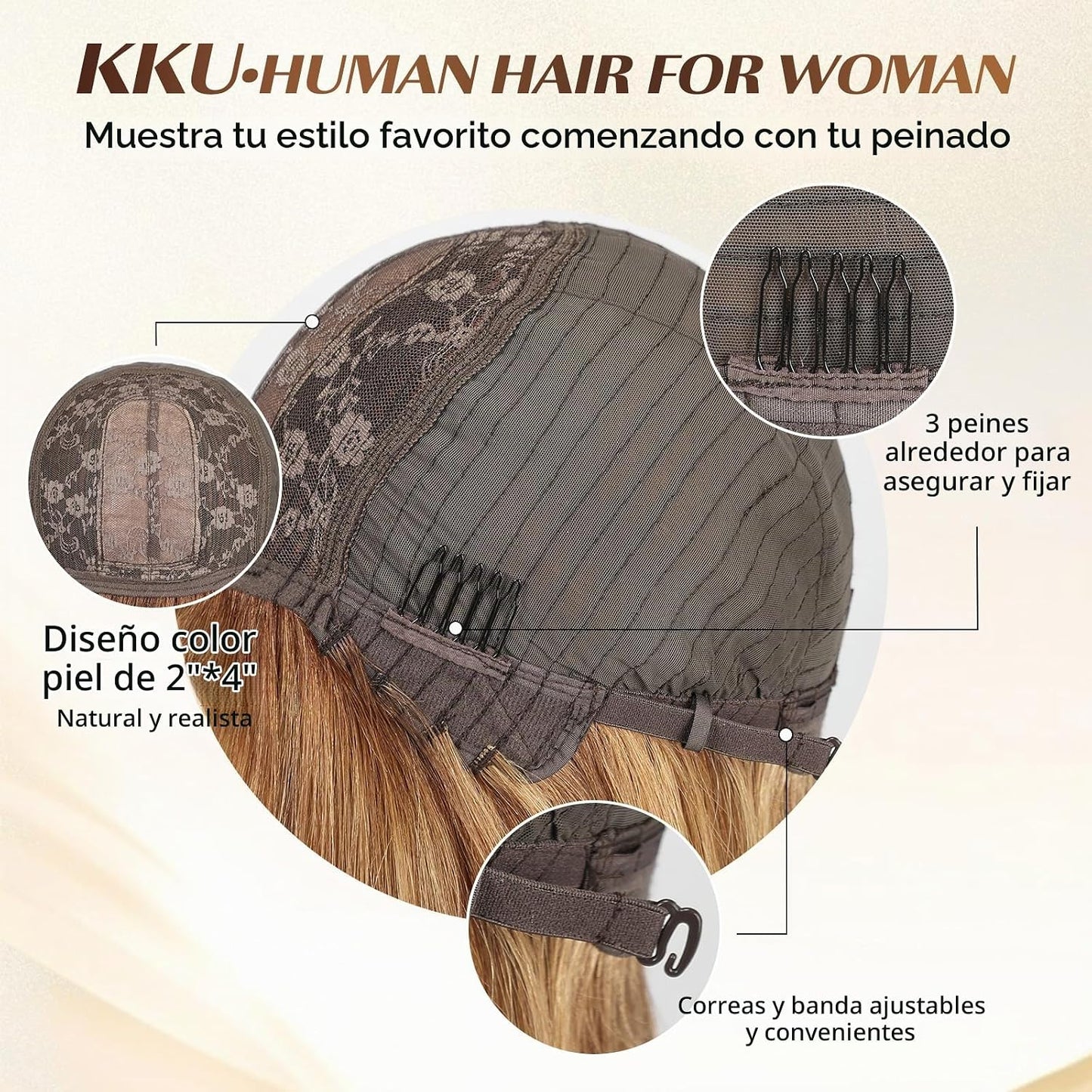 KKU Pelucas de cabello humano rubio ceniza degradado para mujer, pe...