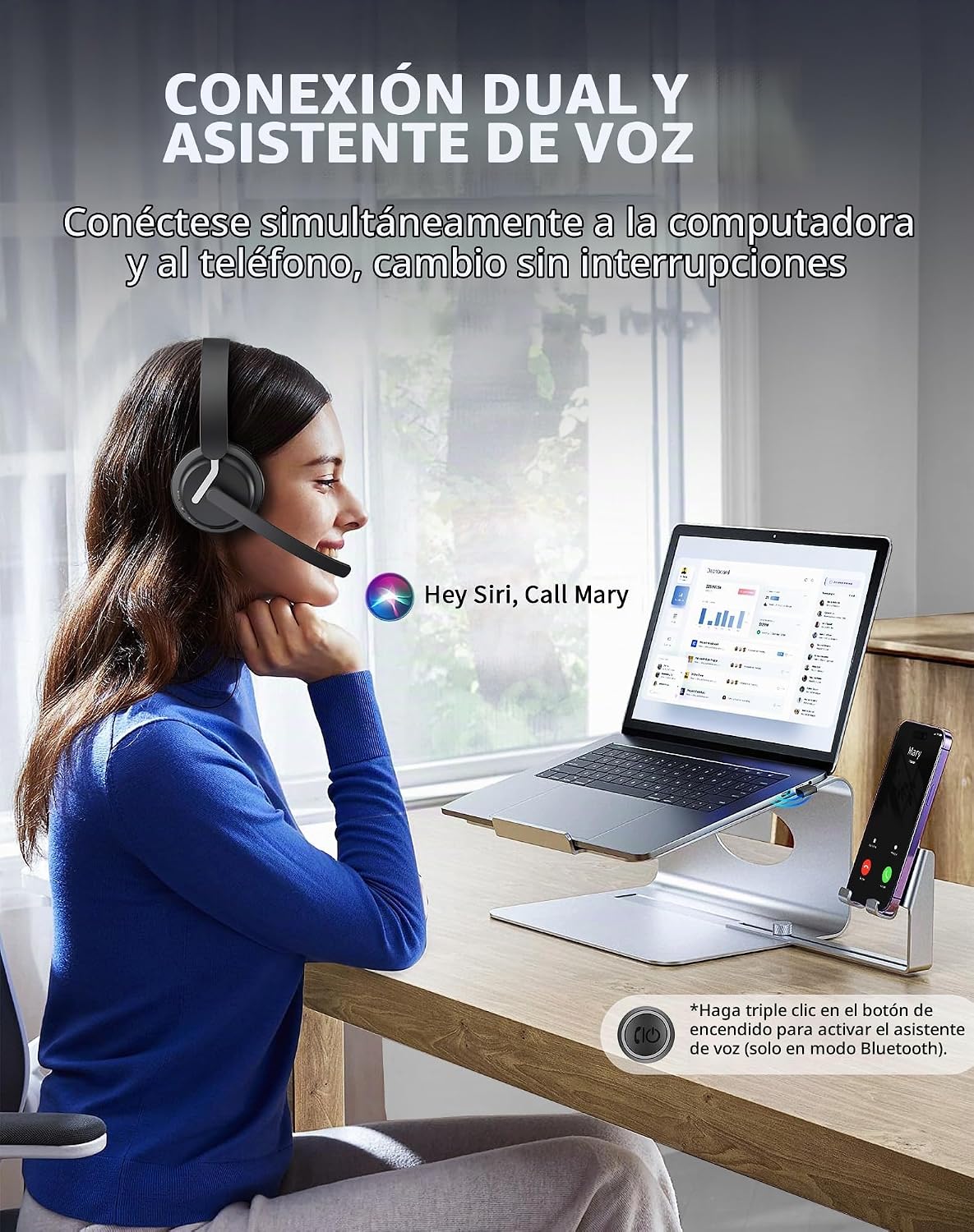 awatrue Auriculares inalámbricos con micrófono para el trabajo, aur...