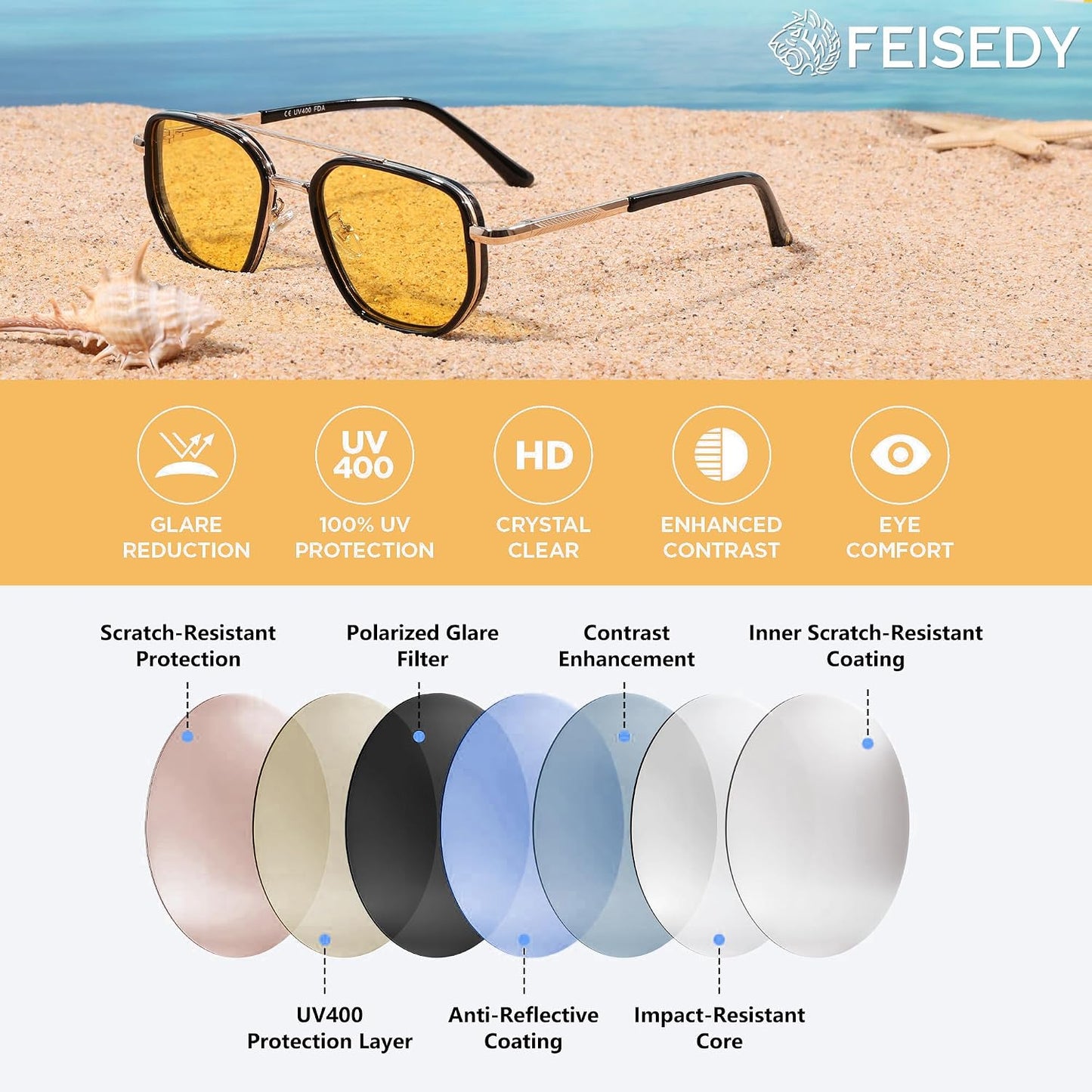 FEISEDY - Lentes de sol polarizados estilo aviador para hombres, ma...