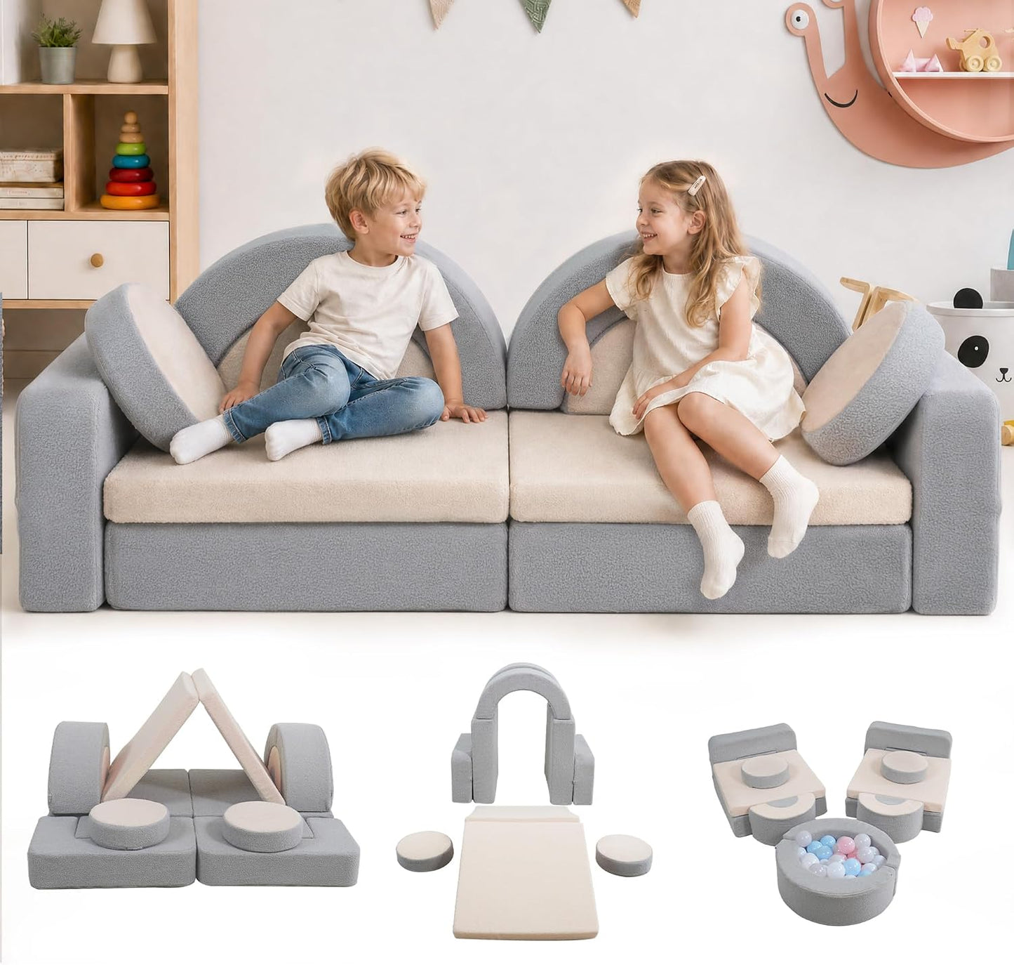 BUMNANA Sofá modular de juego para niños, sofá seccional para niños...