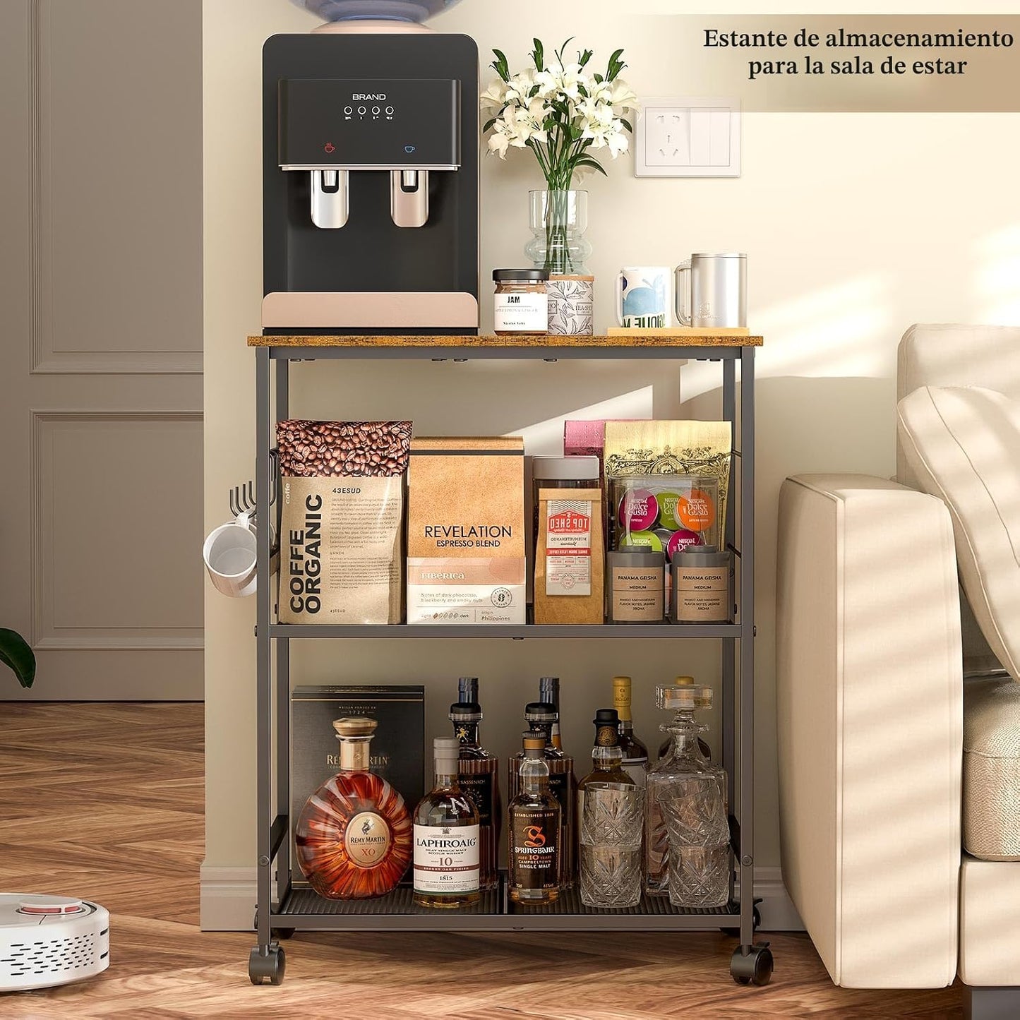 ThreeHio Carrito de microondas de cocina rodante, soporte de mesa d...