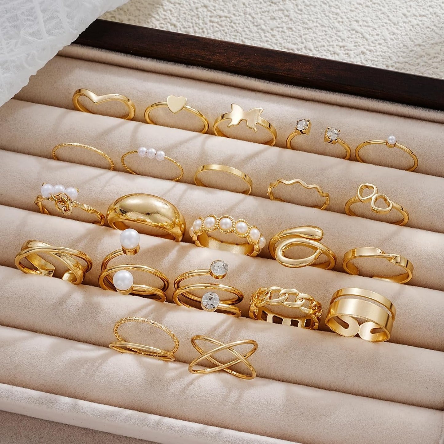 FAXHION Juego de 25 anillos apilables de oro para mujer, anillo de...