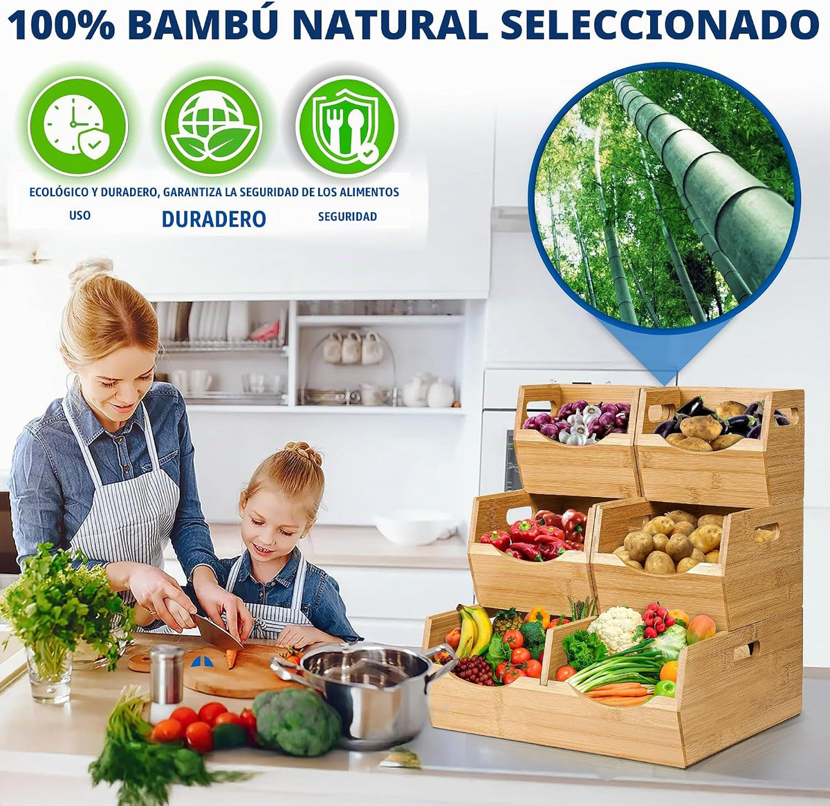 [Actualizado] Contenedores de almacenamiento apilables de bambú de...