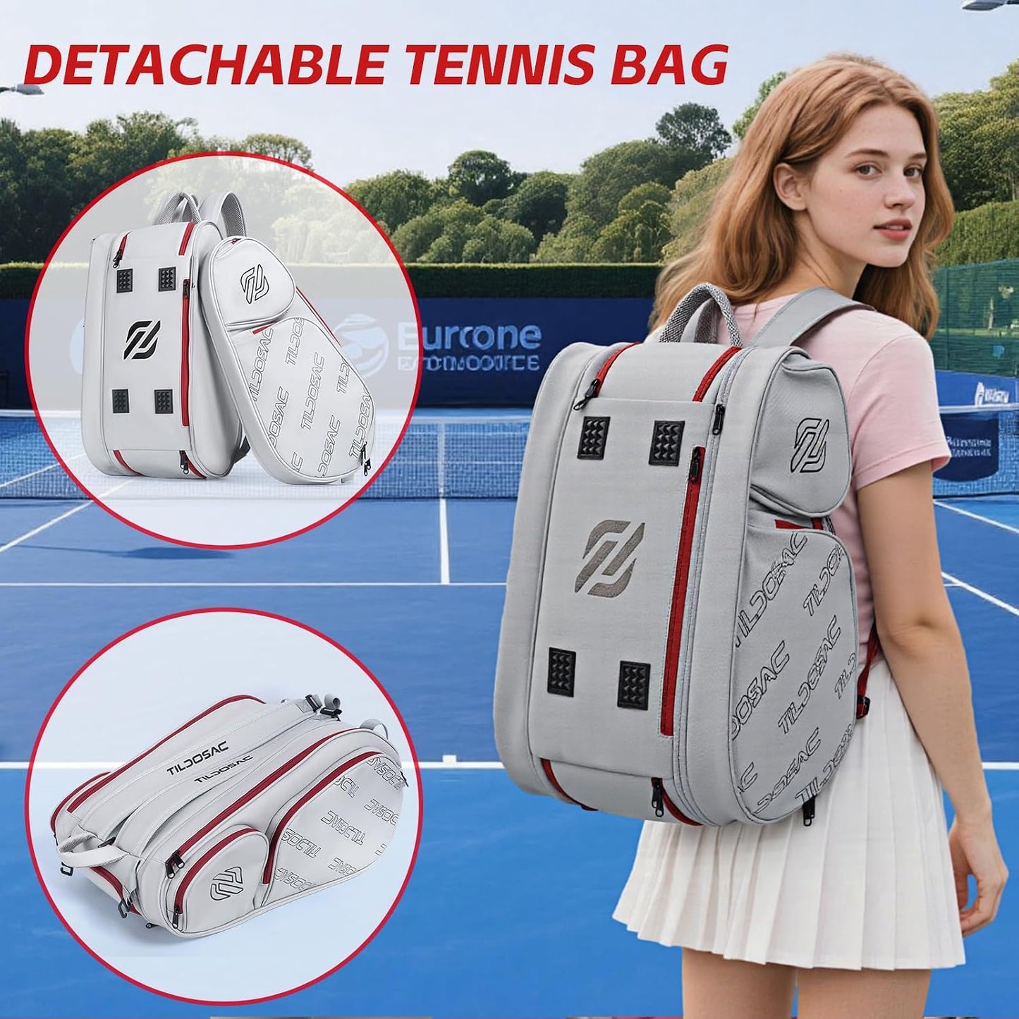 TILDOSAC Bolsa desmontable 2 en 1 para pickleball y pádel para homb...