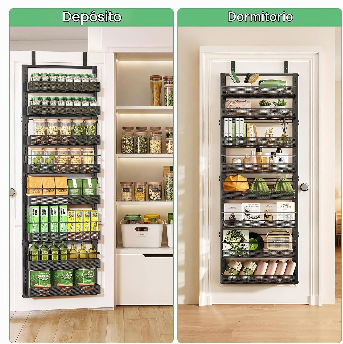 Organizador de despensa sobre la puerta, estante ajustable de 8 niv...
