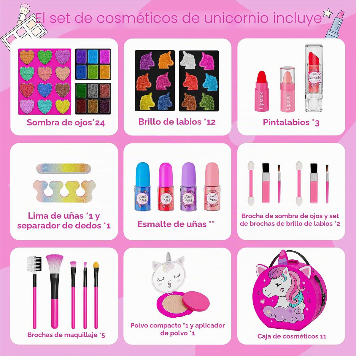 Kit de maquillaje de 59 piezas para niña, estuche de maquillaje lav...