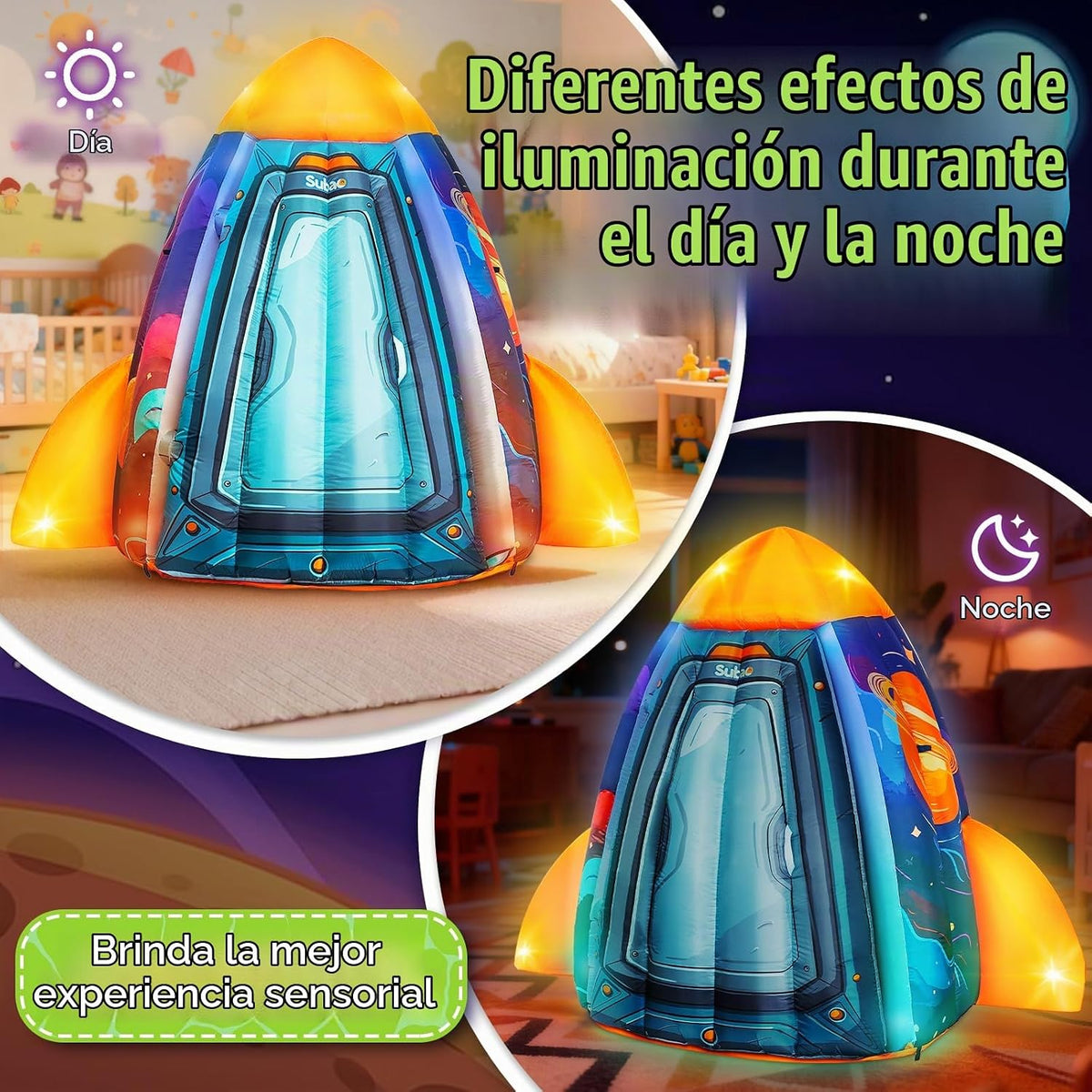 Subao Rocket - Tienda de campaña sensorial inflable con luz para ni...