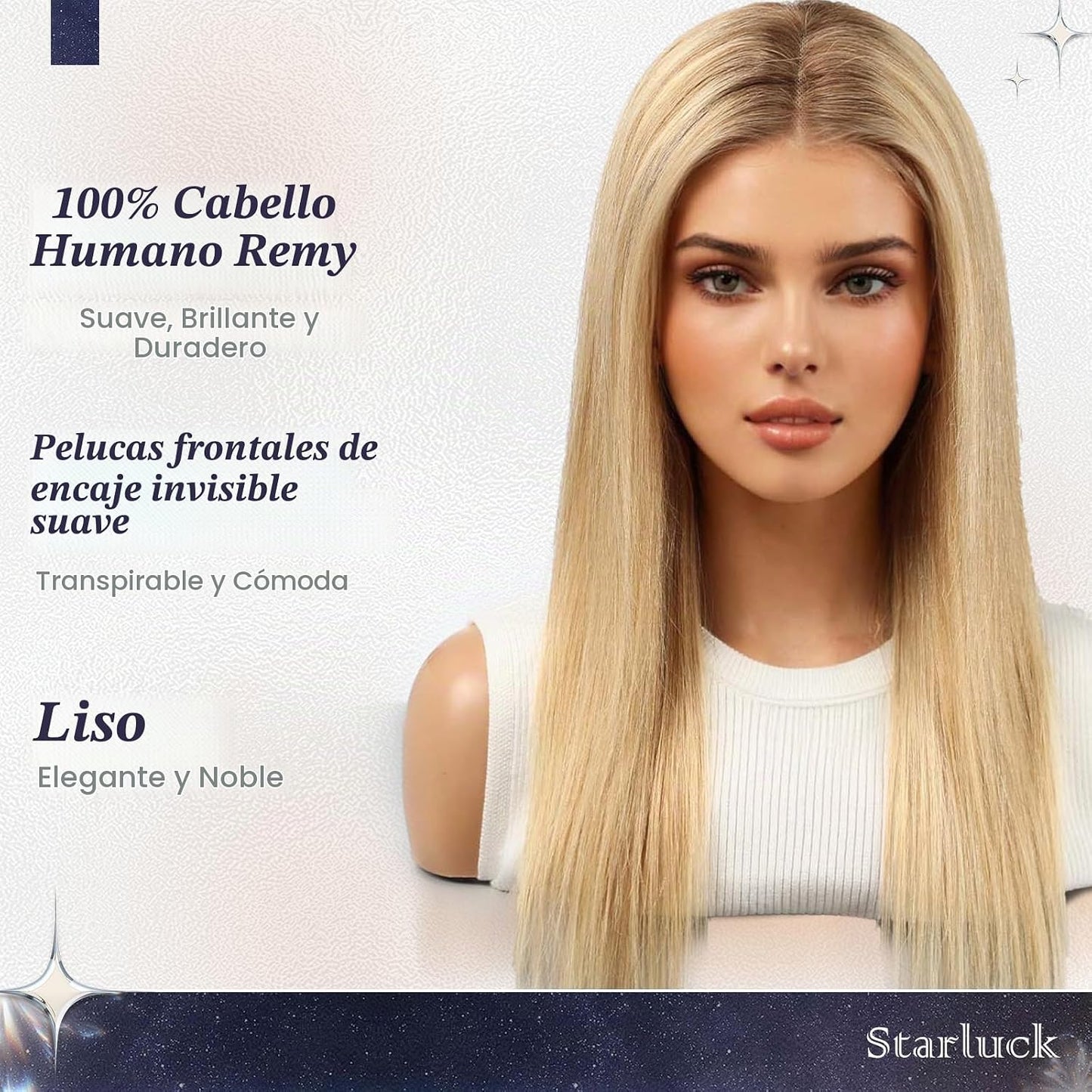 starluck Pelucas de cabello humano con encaje frontal, pelucas de c...
