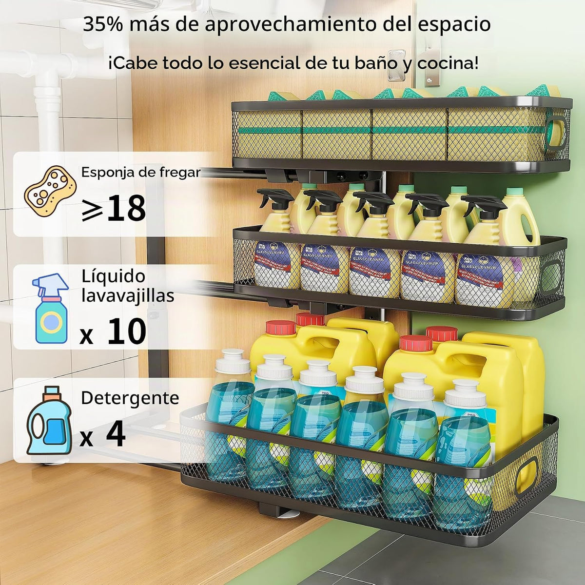 MeiChaoMeiJia Organizador para debajo del fregadero | Altura ajusta...