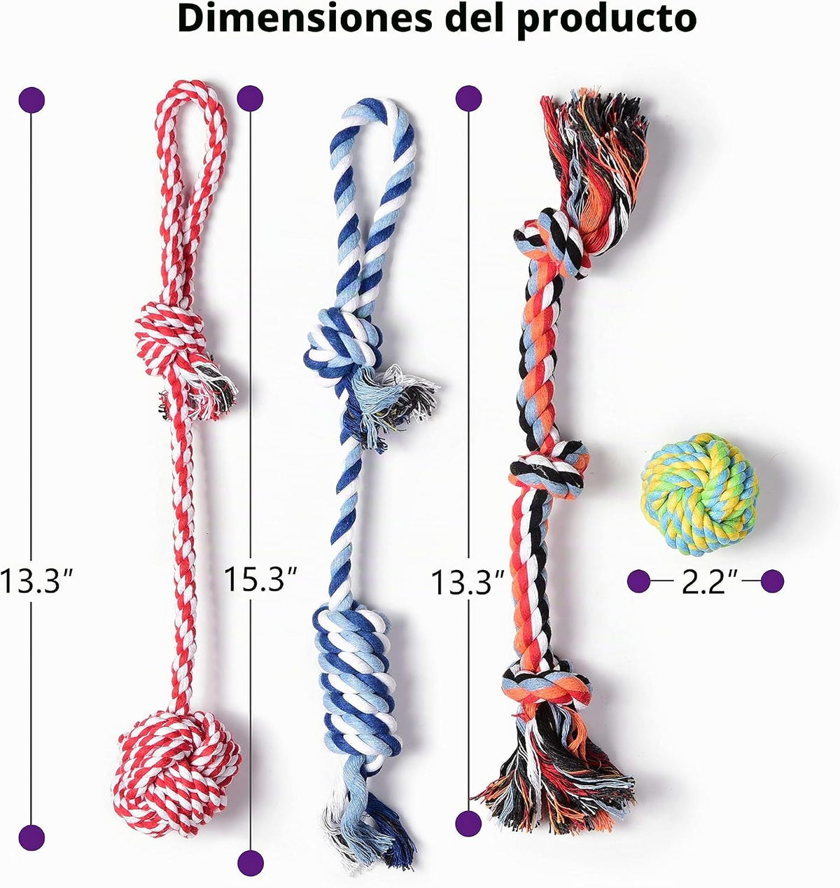 Fida Juguetes de cuerda para perros, paquete de 4 juguetes de algod...