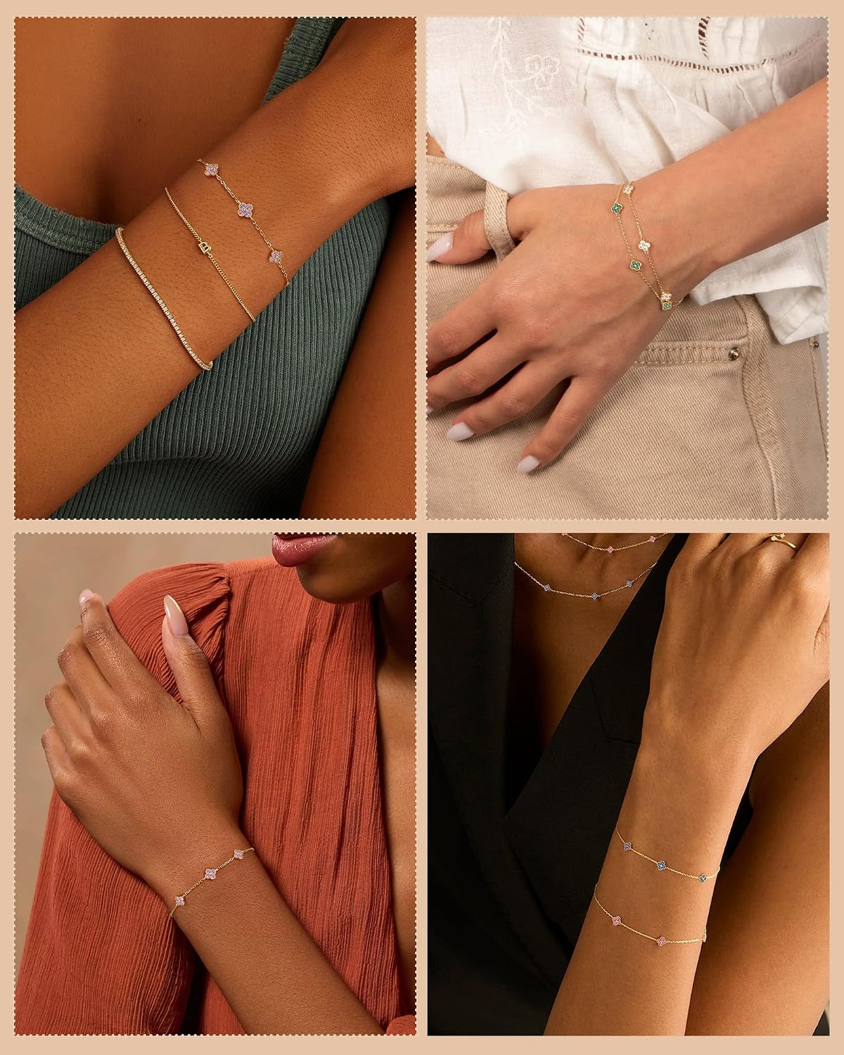 KELAIEN Pulsera de trébol de oro con piedra de nacimiento Pulsera d...