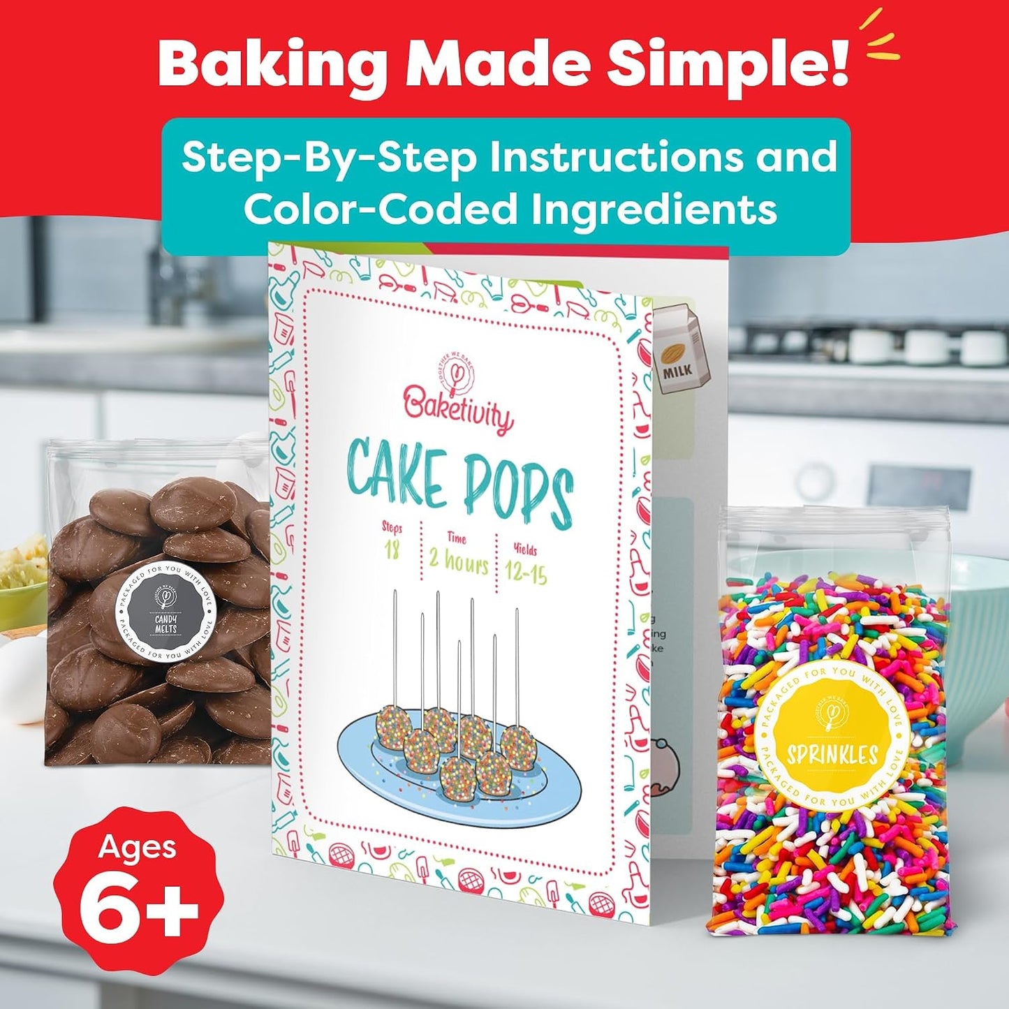 Baketivity Paquete de hornear para niños, kit de pastel de bricolaj...