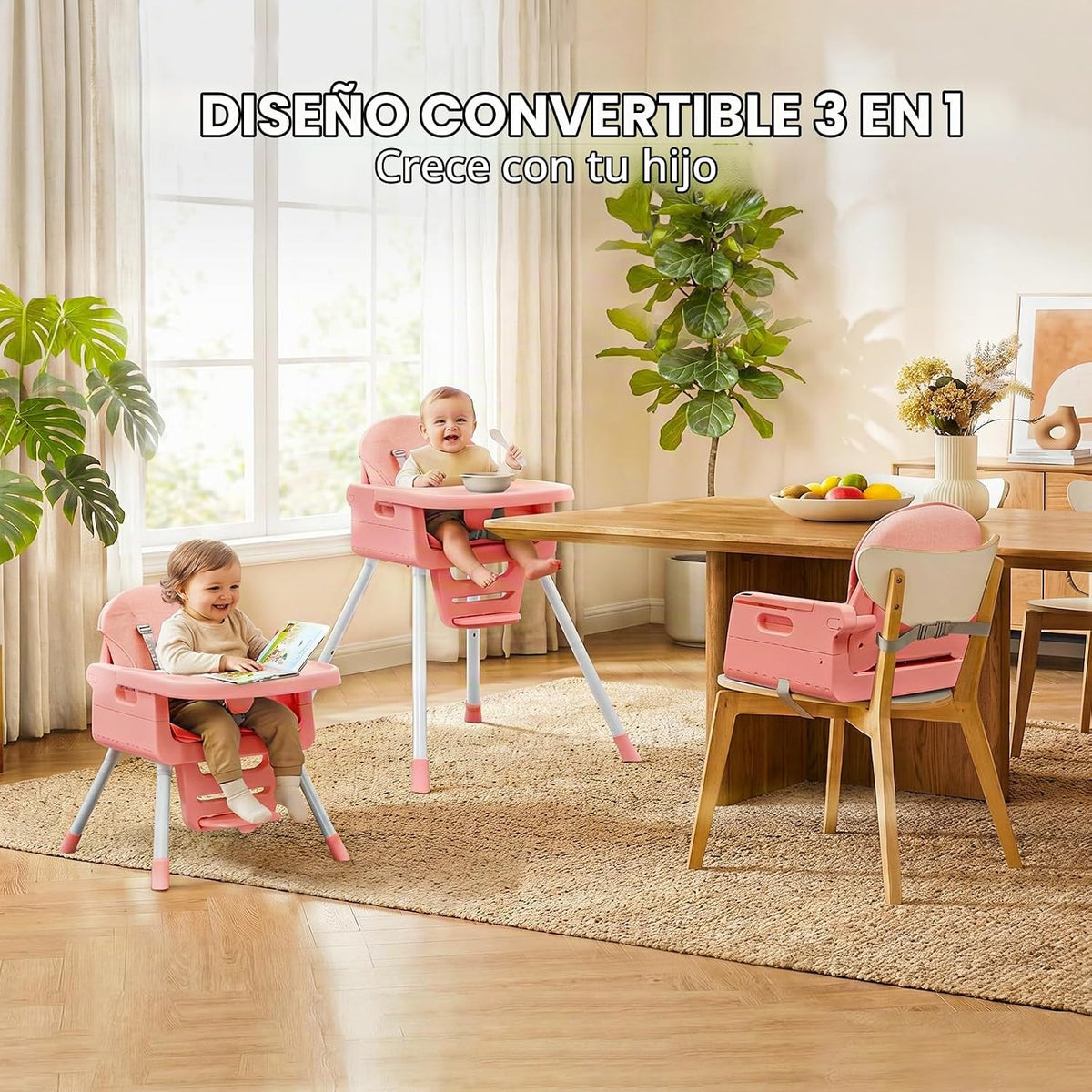 Silla alta 3 en 1 para bebés y niños pequeños, asiento y comedor de...