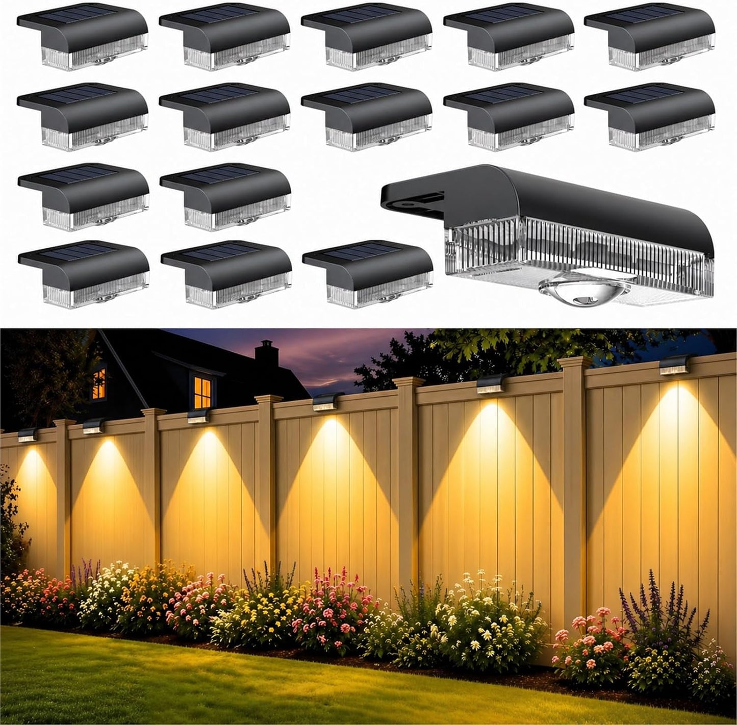 16PK Luces solares para valla al aire libre, impermeables, luces de...