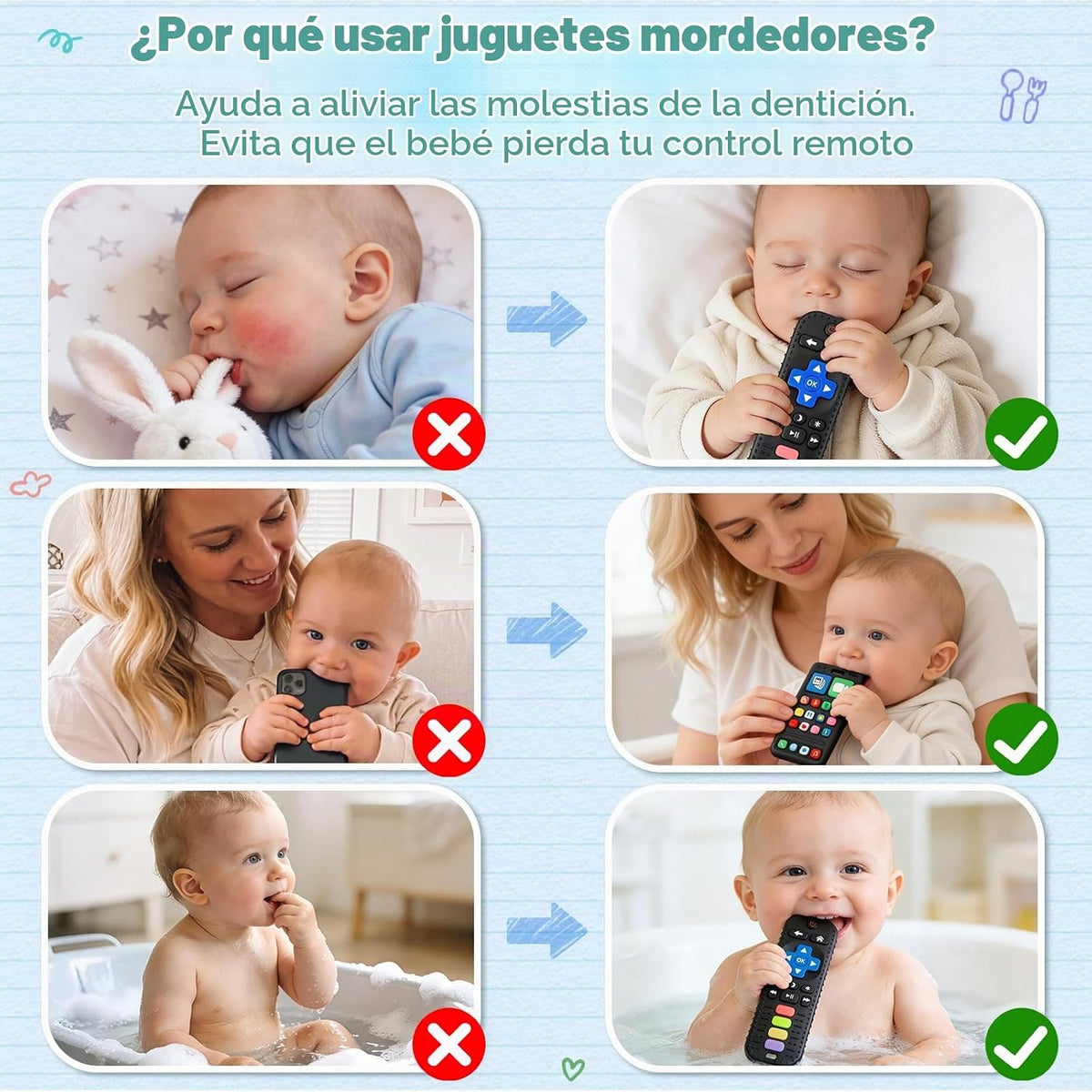 Paquete de 2 juguetes de dentición para bebés de 3 a 6 a 12 meses,...