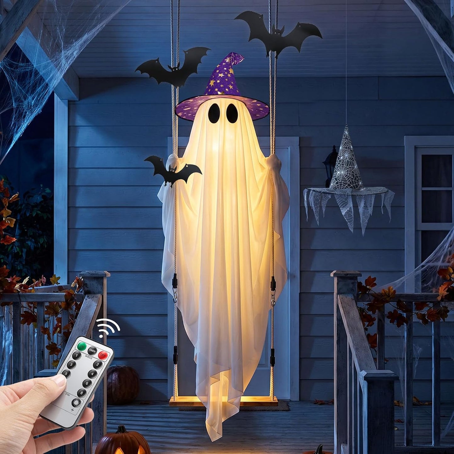Decoración de fantasma de Halloween con murciélago y sombrero – Fan...