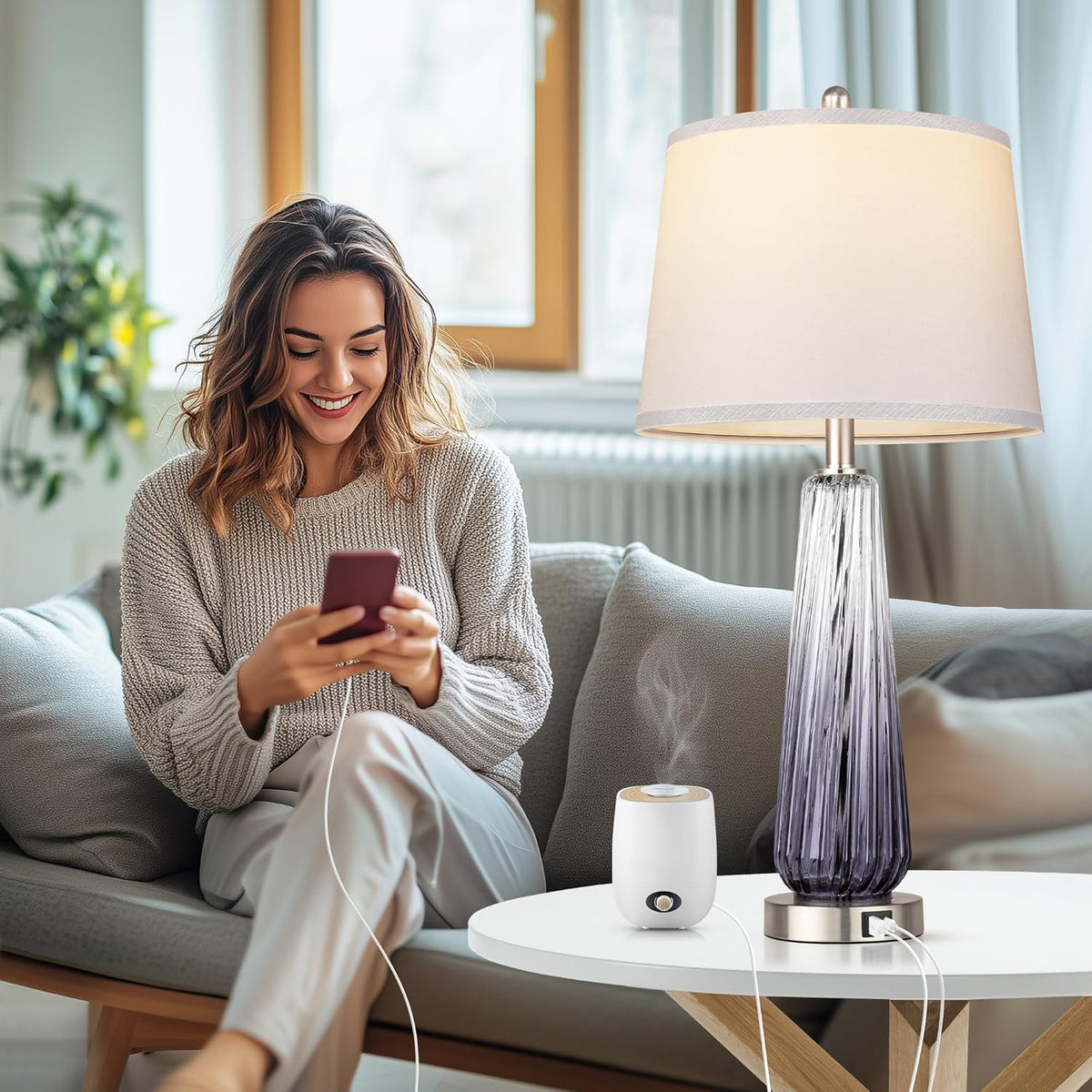 Lámparas de mesa modernas de cristal, lámparas de noche de 27.5 pul...