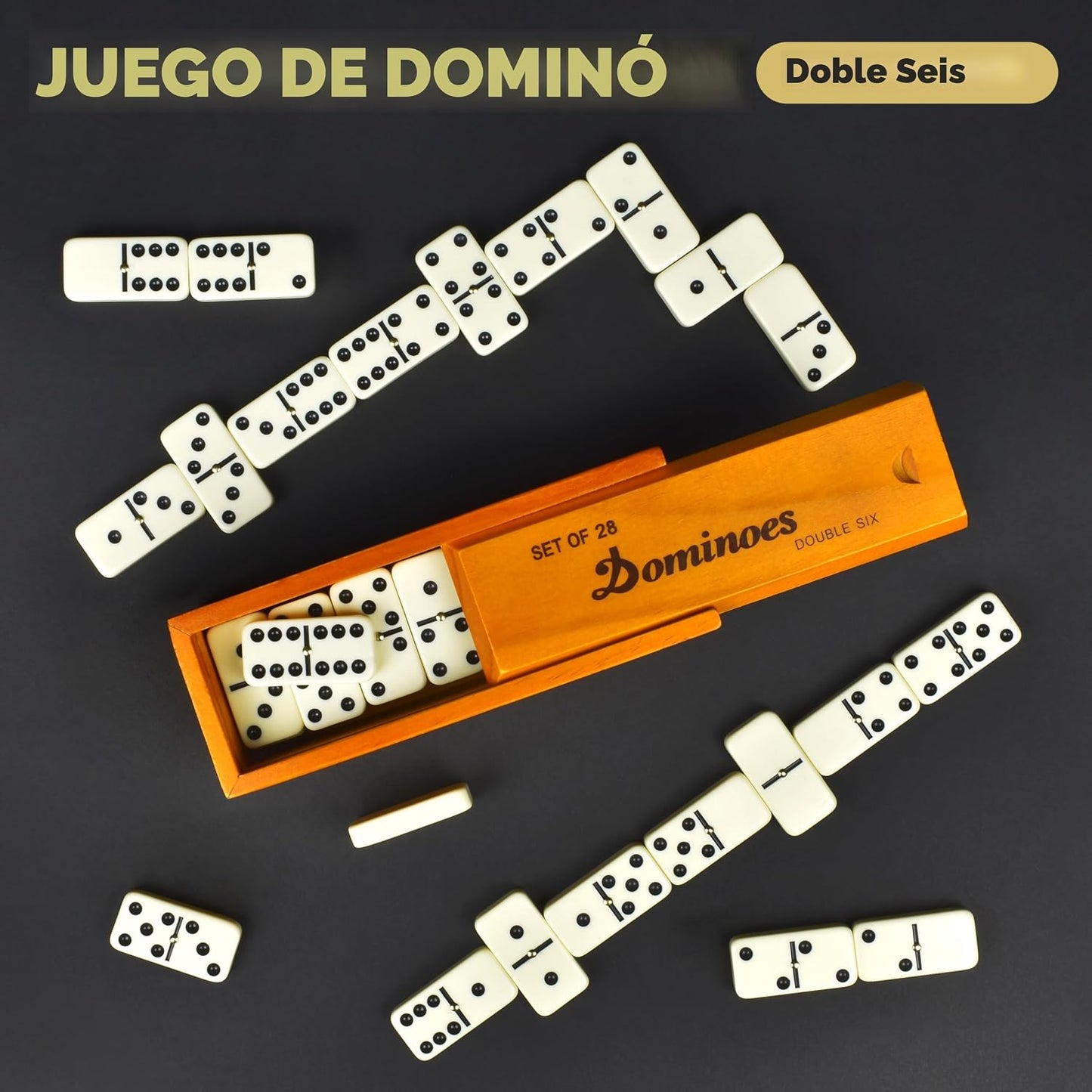 Queensell Juego de dominó para adultos, juego de dominó doble de 6...