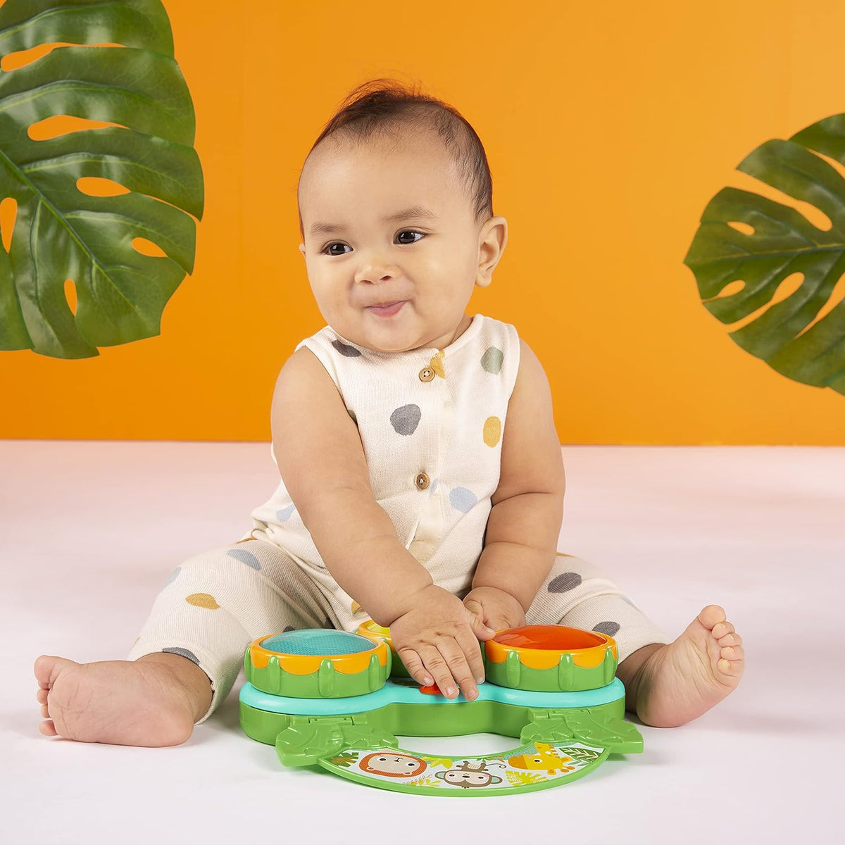 Bright Starts Safari Beats - Tambor musical de juguete con luces, a...