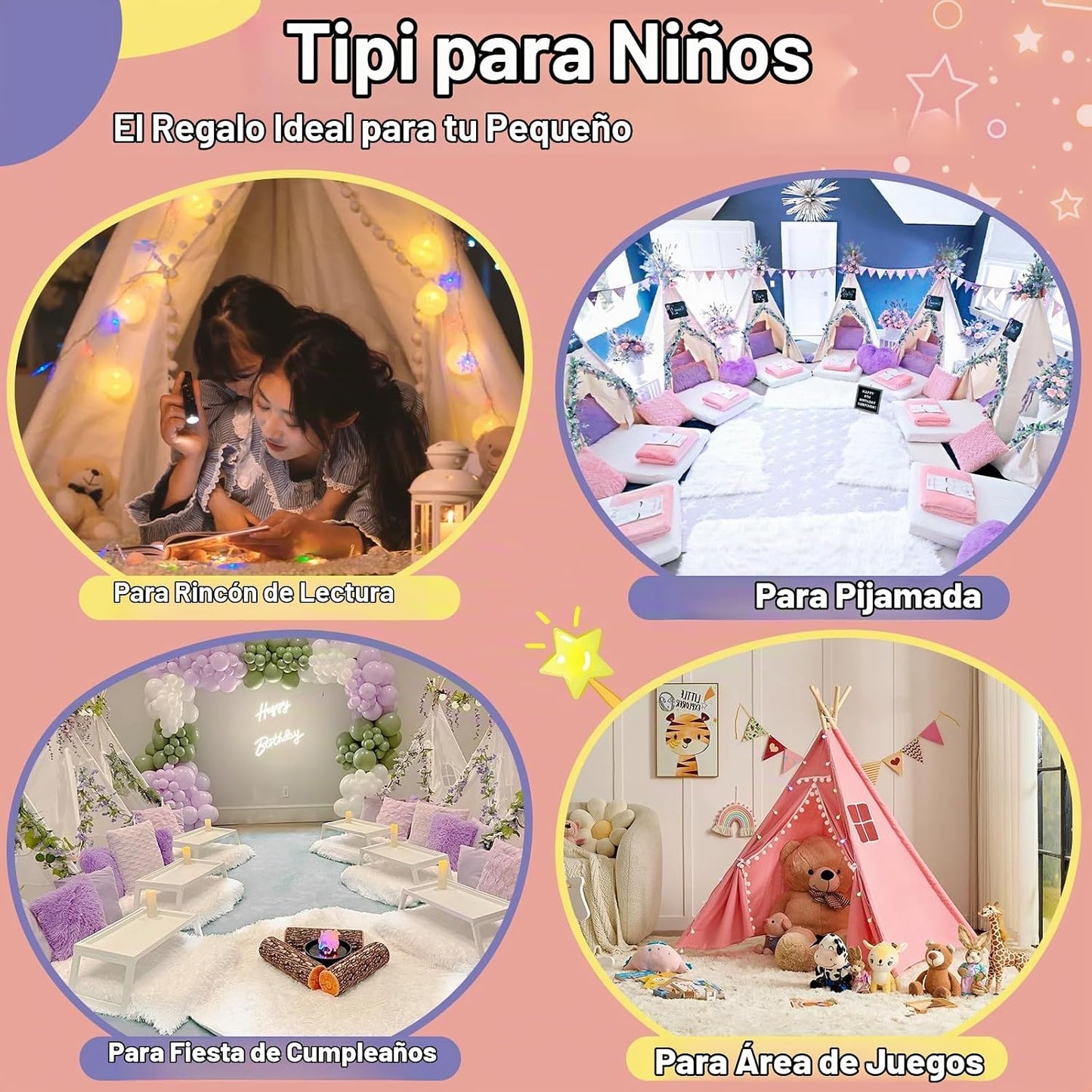Paquete de 6 tiendas de campaña con luces para fiestas de pijamas,...