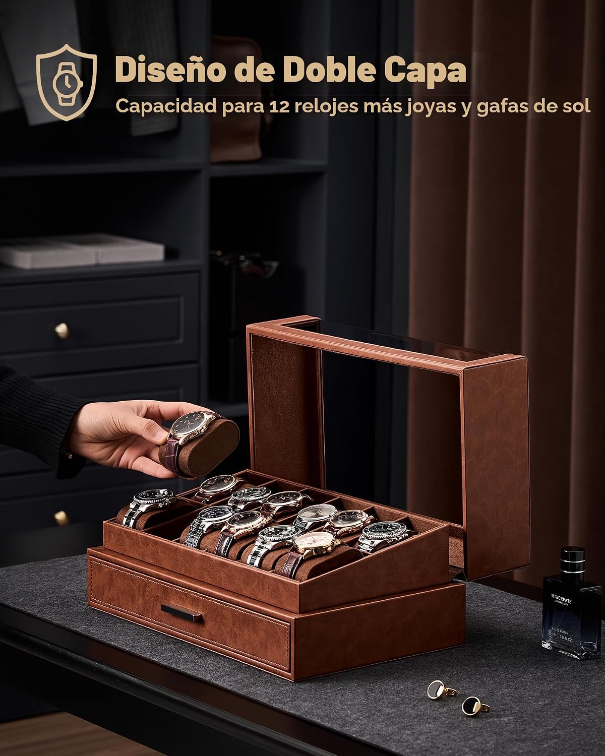 ProCase Caja de reloj para hombres, 12 ranuras soporte de exhibició...