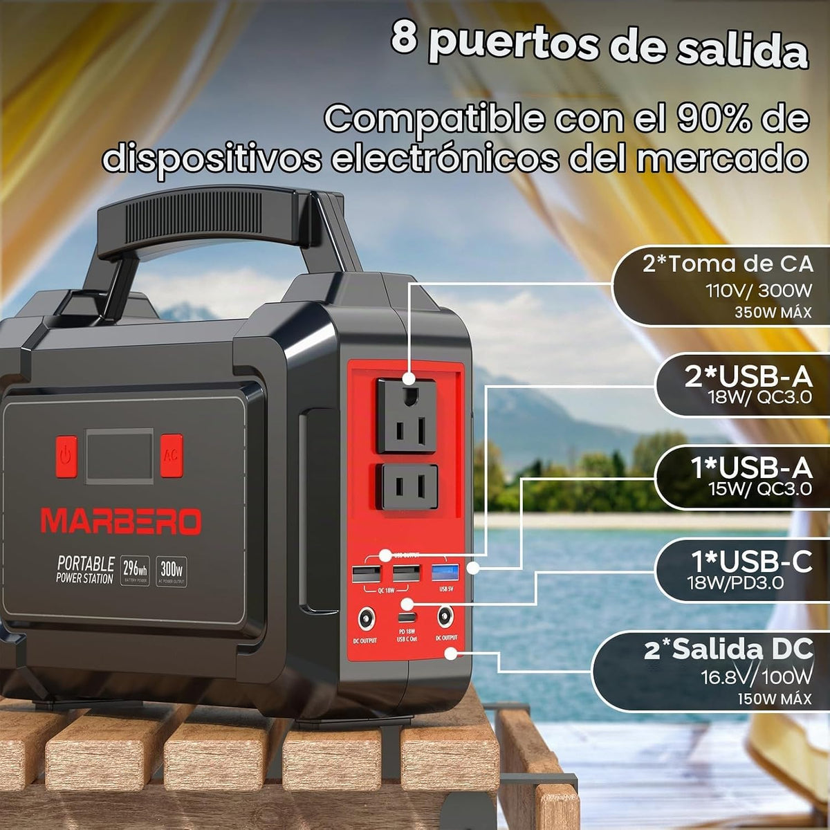 Estación de energía portátil MARBERO de 350W de pico, generador sol...