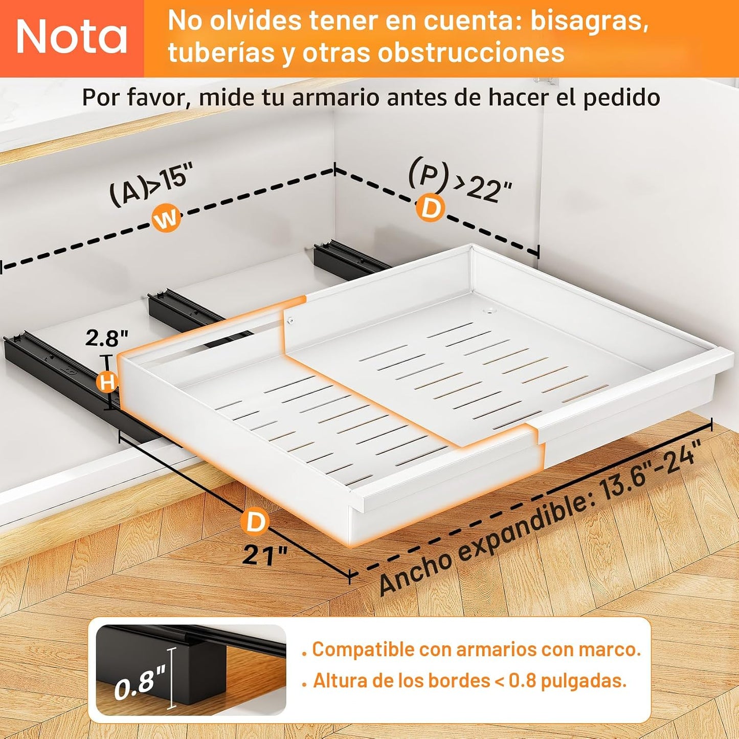 Organizador de gabinete extraíble, 1 paquete expandible (13.6"-...