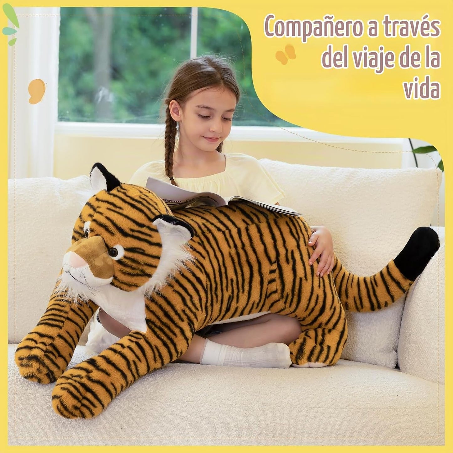 Tezituor - Peluche gigante de tigre de 43.3 pulgadas, almohada de c...