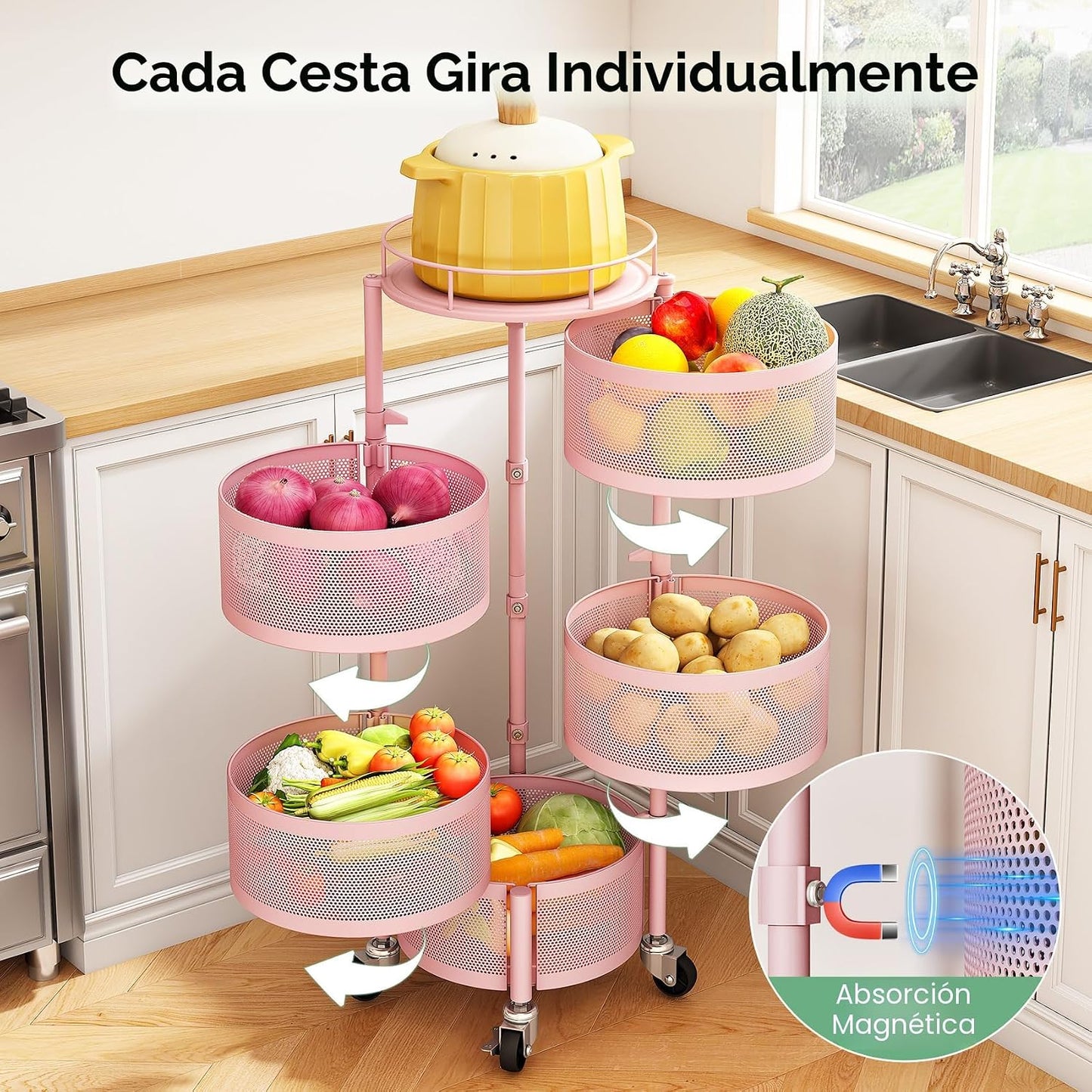 SAYZH Soporte para cesta de frutas y verduras de 5 niveles para coc...