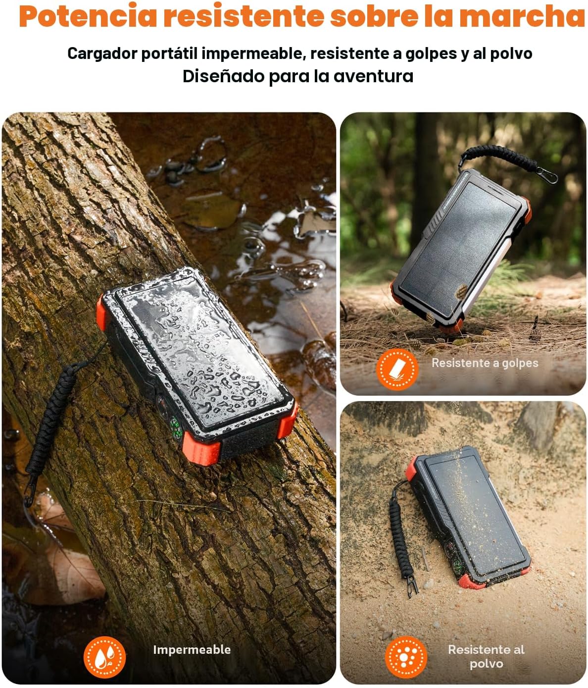 BLAVOR Batería solar con manivela manual y 4 cables, cargador inalá...
