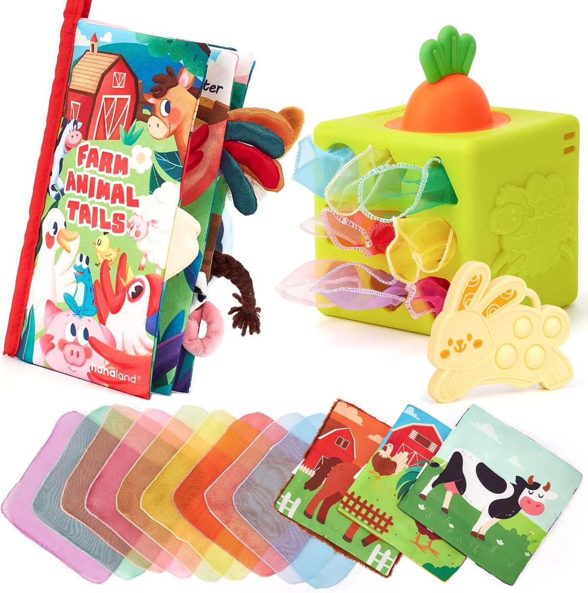 hahaland Baby Books de 0 a 6 meses y caja de pañuelos de juguete pa...